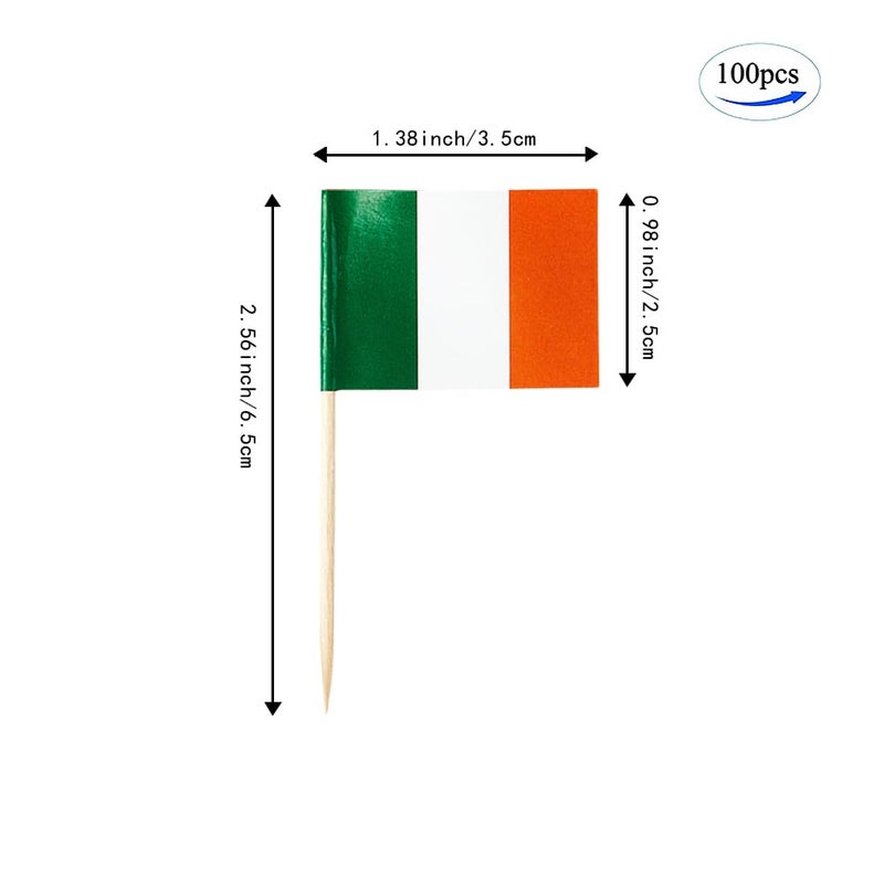 mflagperft Ireland Flag Irish Small Toothpick Mini Stick Flags Decorations (100 pcs) - Image 2