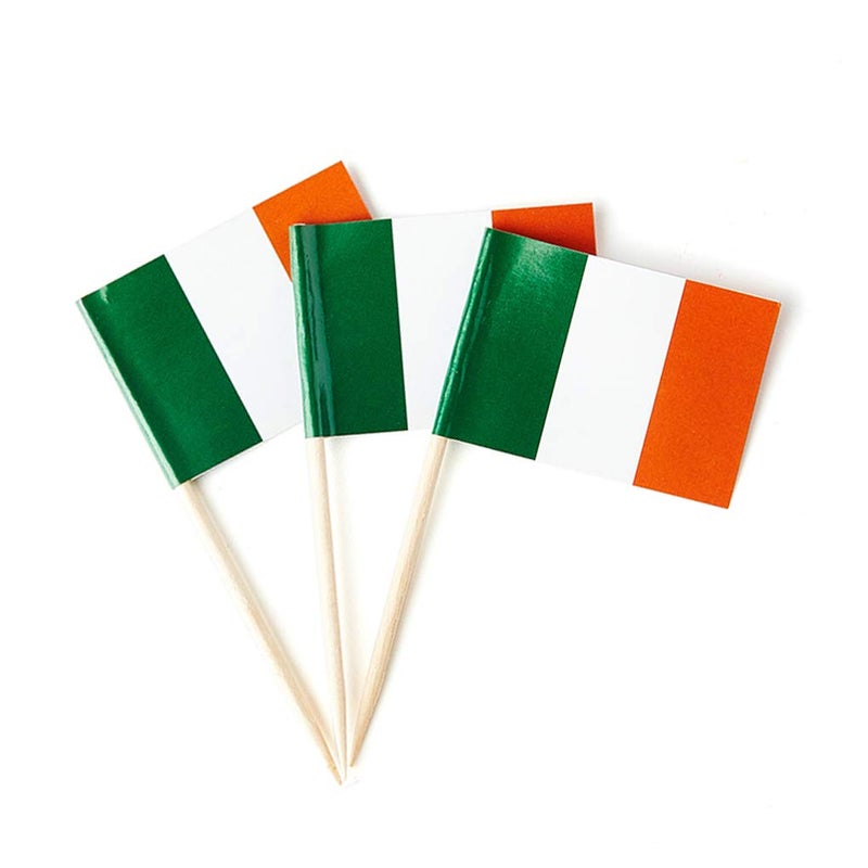 mflagperft Ireland Flag Irish Small Toothpick Mini Stick Flags Decorations (100 pcs) - Image 1