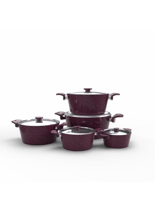 Top Chef Granite 10 pieces set (pot18/20/22/24/28) Burgandy - Image 1