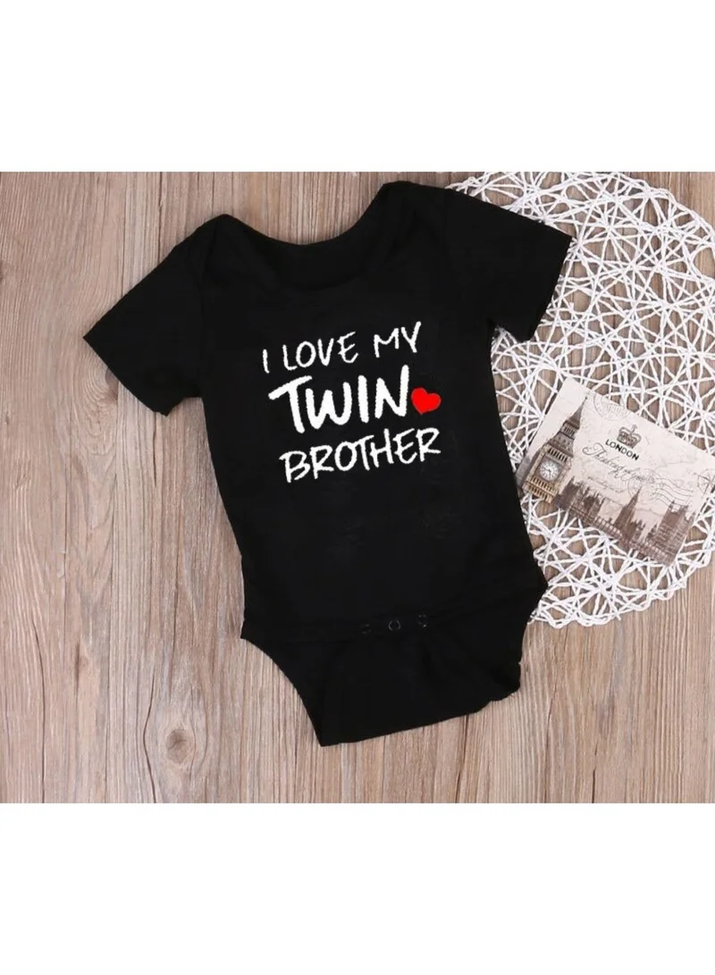 ماتشينج فاميلي اوتفيتس I Love My Twin Brother Sister Printed T-Shirt Romper