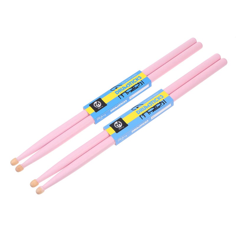 MILISTEN 2 Pairs Maple Wood Drumsticks Maple Percussion Drum Sticks Non Slip Drum Sticks Wood Tip Maplewood Drumstick for Kids Students and Adults, Pink - Image 1