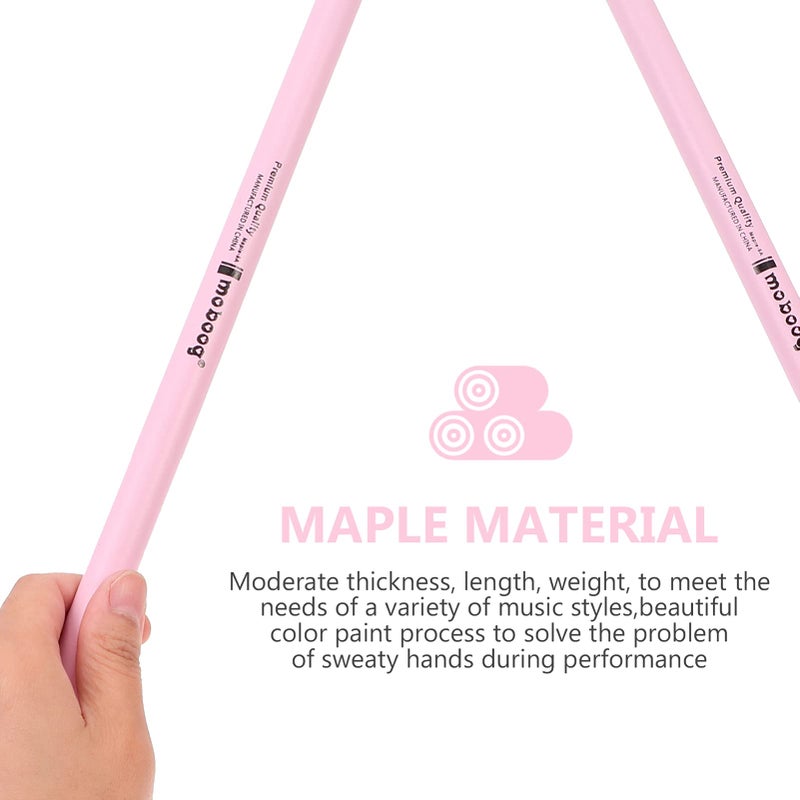 MILISTEN 2 Pairs Maple Wood Drumsticks Maple Percussion Drum Sticks Non Slip Drum Sticks Wood Tip Maplewood Drumstick for Kids Students and Adults, Pink - Image 5