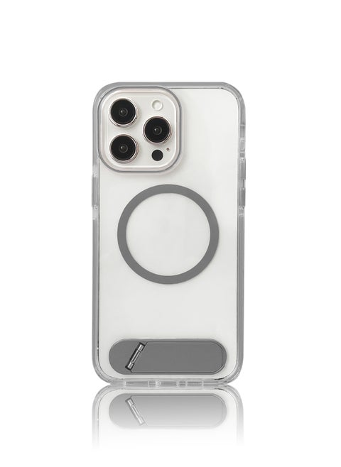 Luxury TPU PC Crystal clear Magnetic Phone case With Holder Stand for iPhone 13 Pro Max case With Metal Stand - Gray