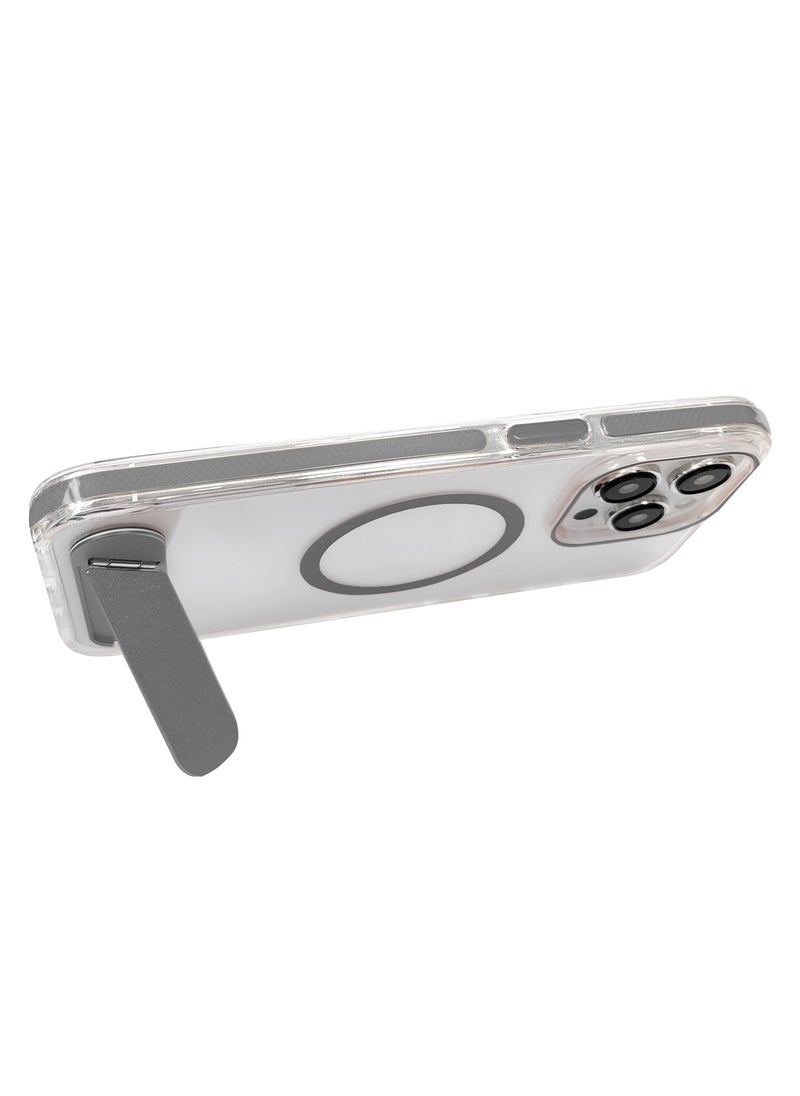Luxury TPU PC Crystal clear Magnetic Phone case With Holder Stand for iPhone 13 Pro Max case With Metal Stand - Gray