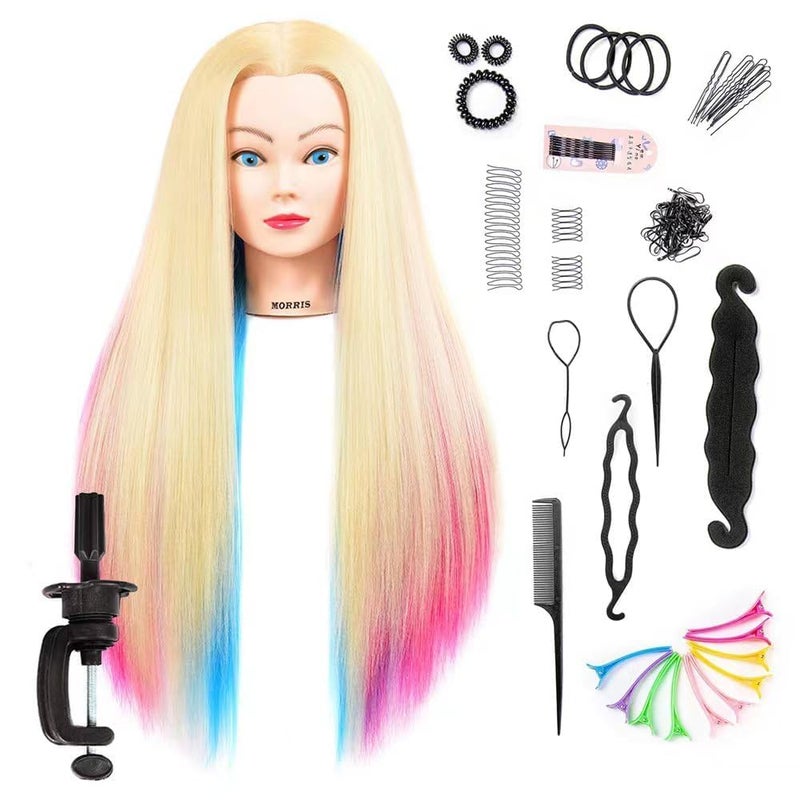Morris 28 Inch Cosmetology Mannequin Head with Synthetic Hair Styling Head for Hairdresser Training Head Manikin Doll Head Long Hair Mannequin Head for Practice Braiding with Clamp 613