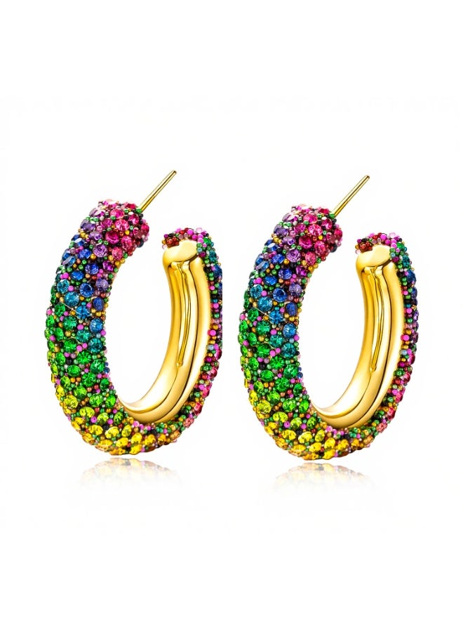 MTZ Women’s Gold-Tone Multicolor Crystal Hoop Earrings, Statement Rhinestone Fashion Earrings for Party, Wedding and Gift - Image 1
