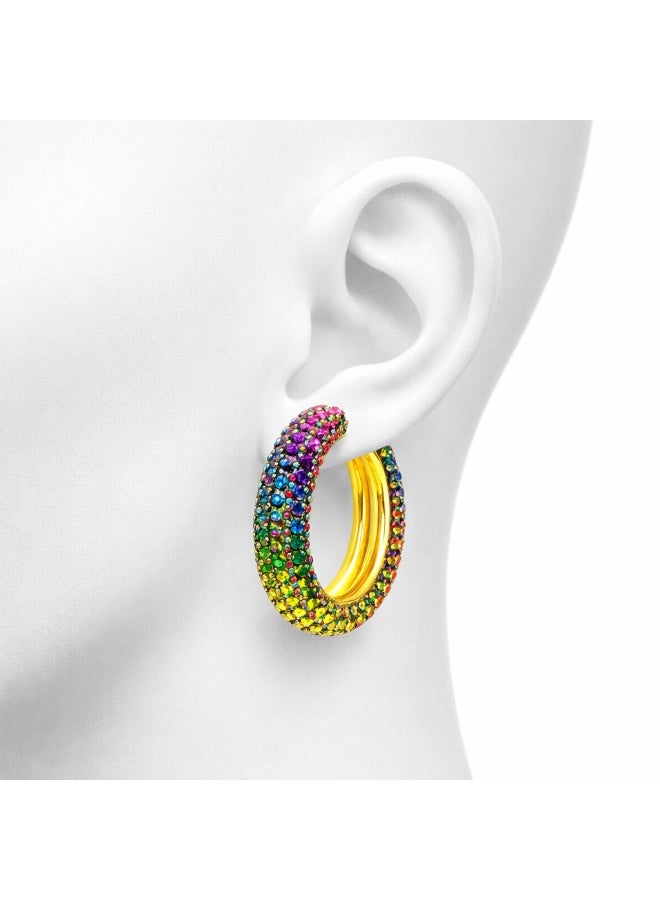 MTZ Women’s Gold-Tone Multicolor Crystal Hoop Earrings, Statement Rhinestone Fashion Earrings for Party, Wedding and Gift - Image 2