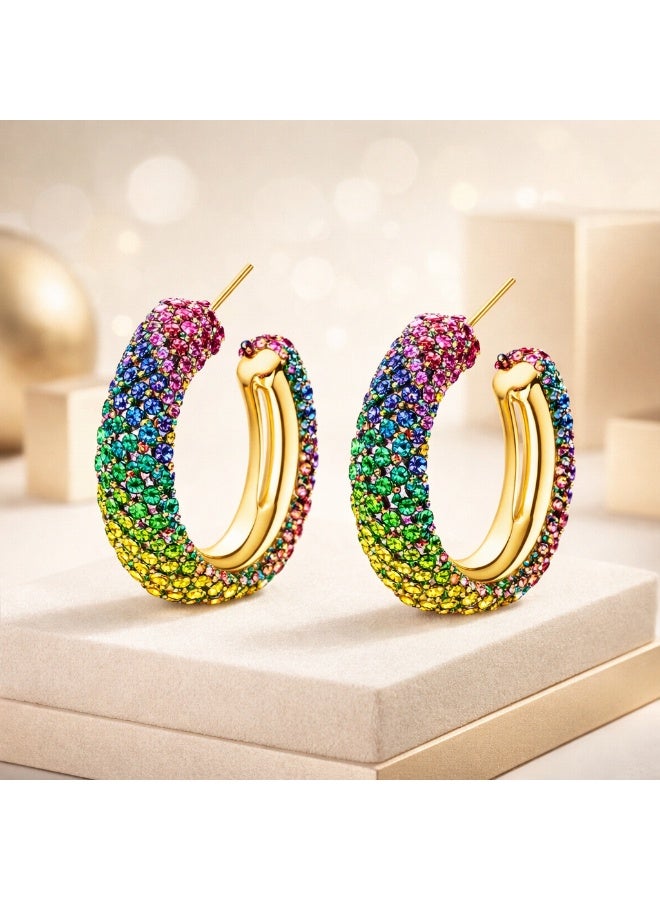 MTZ Women’s Gold-Tone Multicolor Crystal Hoop Earrings, Statement Rhinestone Fashion Earrings for Party, Wedding and Gift - Image 4