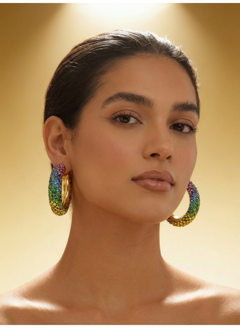 MTZ Women’s Gold-Tone Multicolor Crystal Hoop Earrings, Statement Rhinestone Fashion Earrings for Party, Wedding and Gift - Image 3