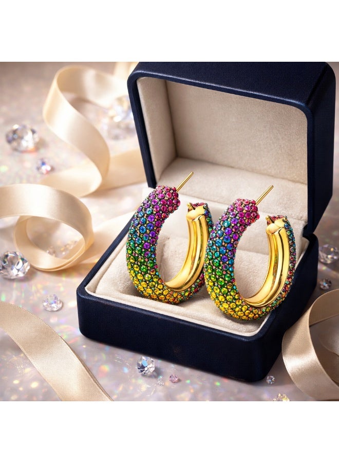 MTZ Women’s Gold-Tone Multicolor Crystal Hoop Earrings, Statement Rhinestone Fashion Earrings for Party, Wedding and Gift - Image 5