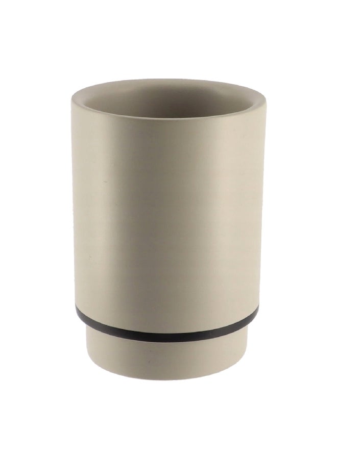 Tendance Elegant Design Round Polyresin Bathroom Tumbler Beige and Black 350 ml AA61140169 - Image 1