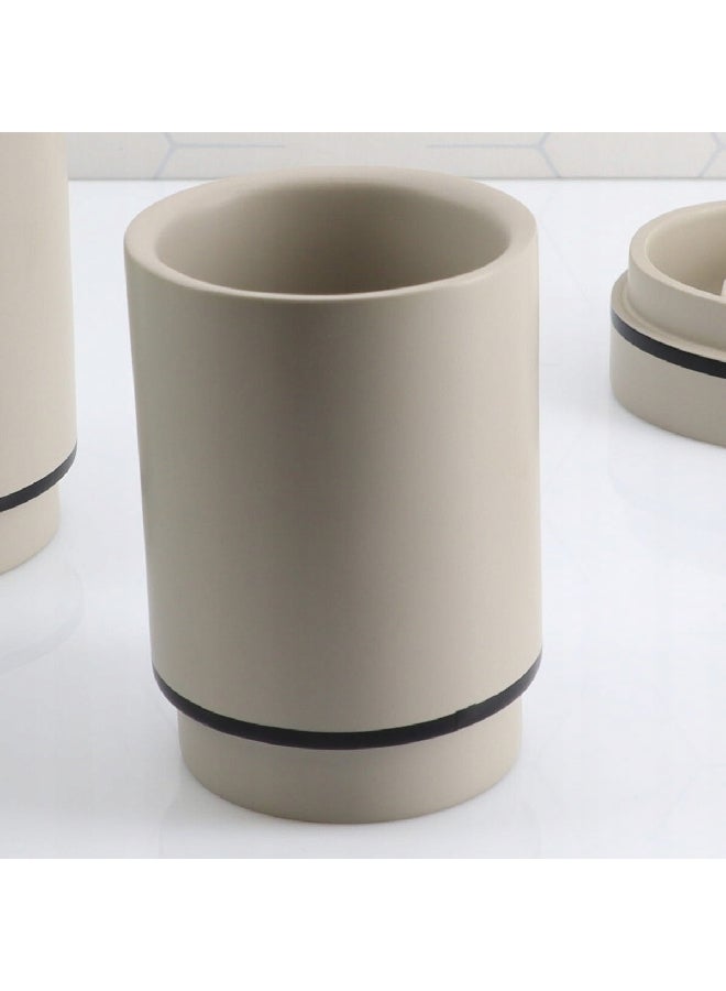 Tendance Elegant Design Round Polyresin Bathroom Tumbler Beige and Black 350 ml AA61140169 - Image 2
