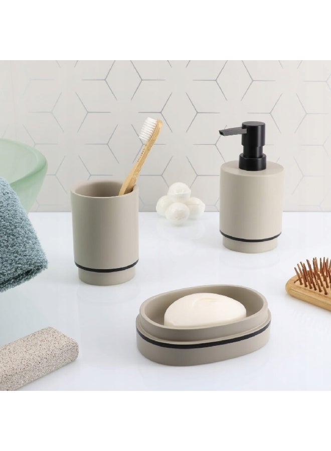 Tendance Elegant Design Round Polyresin Bathroom Tumbler Beige and Black 350 ml AA61140169 - Image 3