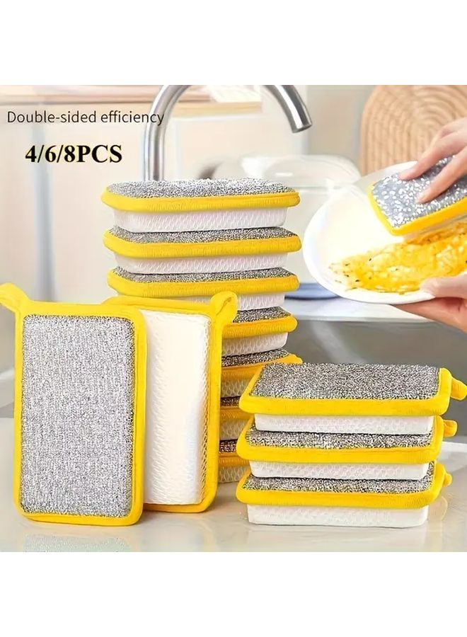 4 Pcs Double Sided Scrubbing Sponges With Yellow Border Glittering Grey And Yellow Scrubbing Pads Durable Ergonomic Dishwashing Sponges For Pots Pans Sinks Stackable Kitchen Cleaning Supplies - Image 1