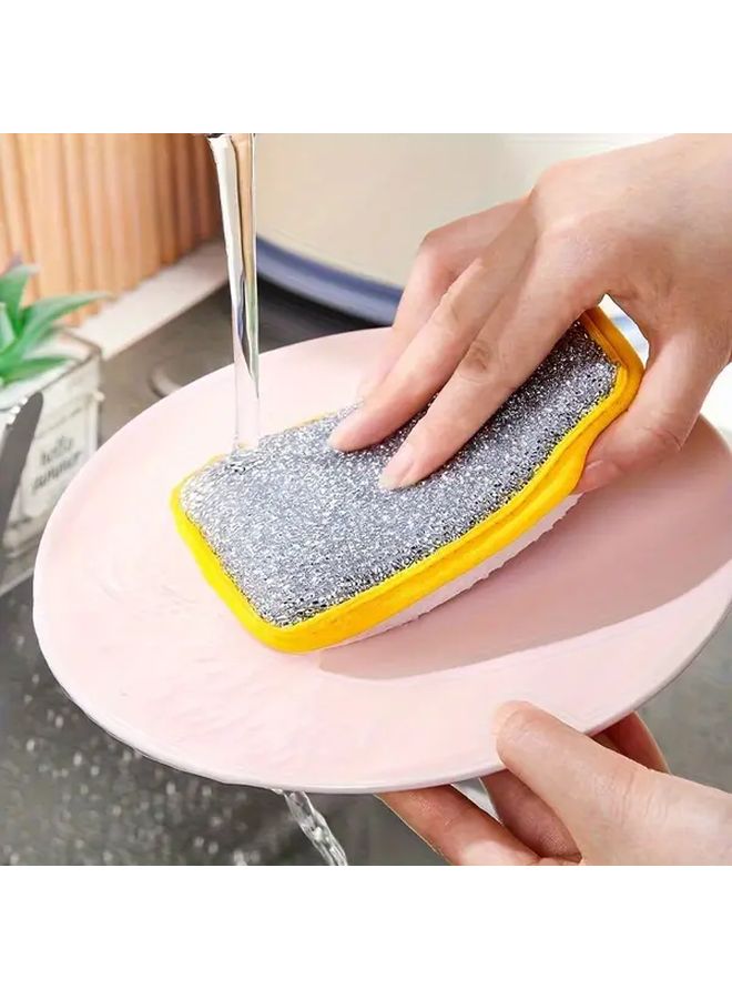 4 Pcs Double Sided Scrubbing Sponges With Yellow Border Glittering Grey And Yellow Scrubbing Pads Durable Ergonomic Dishwashing Sponges For Pots Pans Sinks Stackable Kitchen Cleaning Supplies - Image 4