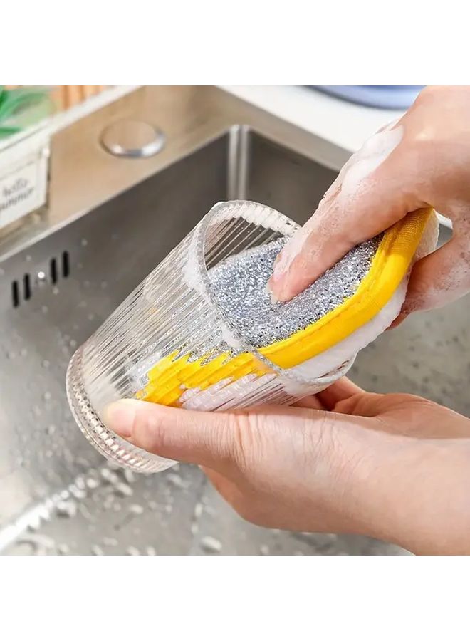 4 Pcs Double Sided Scrubbing Sponges With Yellow Border Glittering Grey And Yellow Scrubbing Pads Durable Ergonomic Dishwashing Sponges For Pots Pans Sinks Stackable Kitchen Cleaning Supplies - Image 5