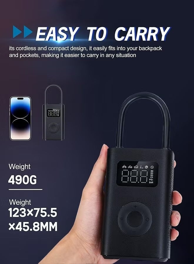 شاومي ضاغط هواء كهربائي محمول 2، مضخة هواء أوتوماتيكية، 150 رطل لكل بوصة مربعة نفخ سريع مع شاشة LCD مزدوجة للسيارة، الدراجة، الدراجة النارية، الكرة، الدراجة، البالون، أسود - Image 3