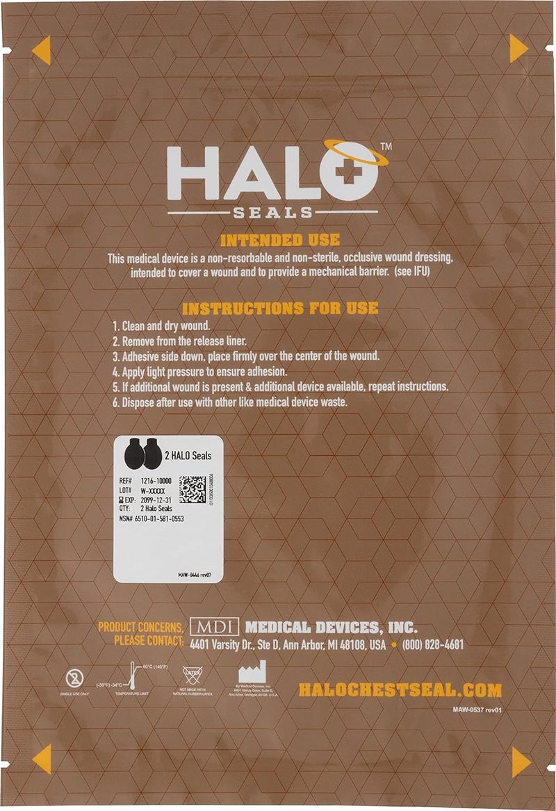 Halo Chest Seal High Performance Occlusive Dressing for Trauma Wounds, 2 Count - Image 1