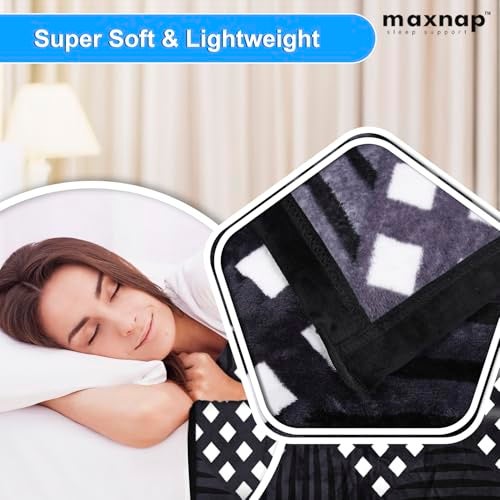 MAXNAP Cloudrest - Black Geometric Pattern All-Weather AC Blanket for Double Bed – 300 GSM Ultra Soft, Lightweight & Breathable – 220x240 cm, Ideal for Year-Round Use - Image 4