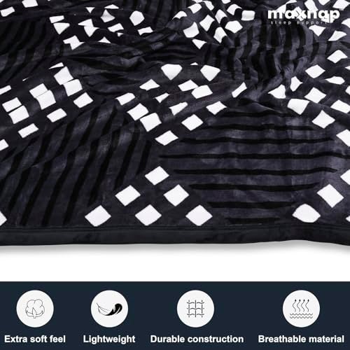 MAXNAP Cloudrest - Black Geometric Pattern All-Weather AC Blanket for Double Bed – 300 GSM Ultra Soft, Lightweight & Breathable – 220x240 cm, Ideal for Year-Round Use - Image 2