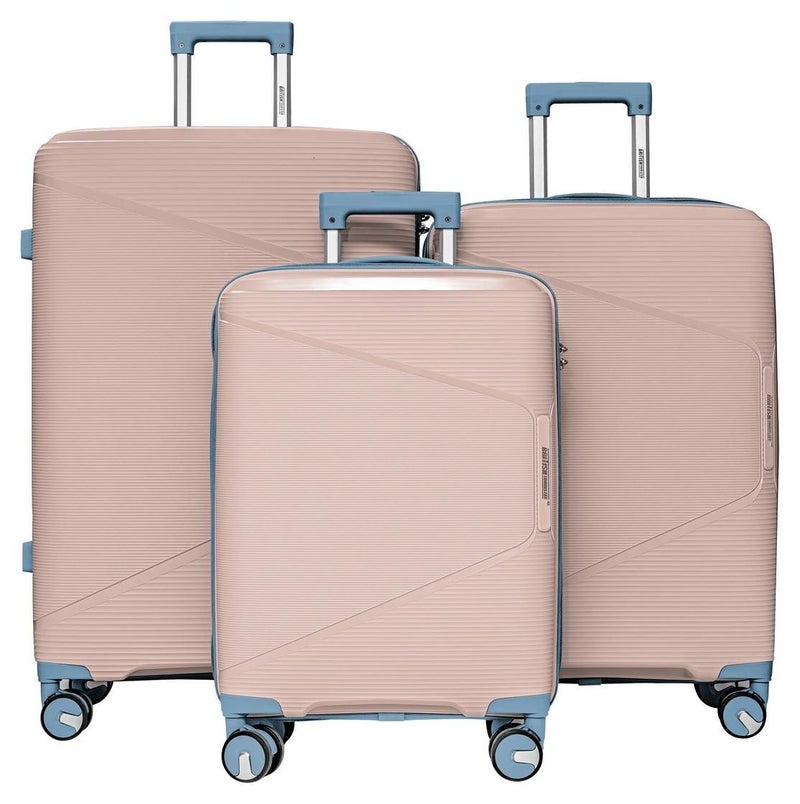 السياحية البريطانية مجموعة حقائب سفر بريتيش توريستر الصلبة من البولي بروبيلين، مكونة من 3 قطع، مزودة بقفل إدارة أمن النقل (TSA) | حقائب سفر خفيفة الوزن بعجلات دوارة بزاوية 360 درجة | حقائب ترولي متينة لسفر آمن (صغير، متوسط، كبير) - وردي مرجاني - Image 1