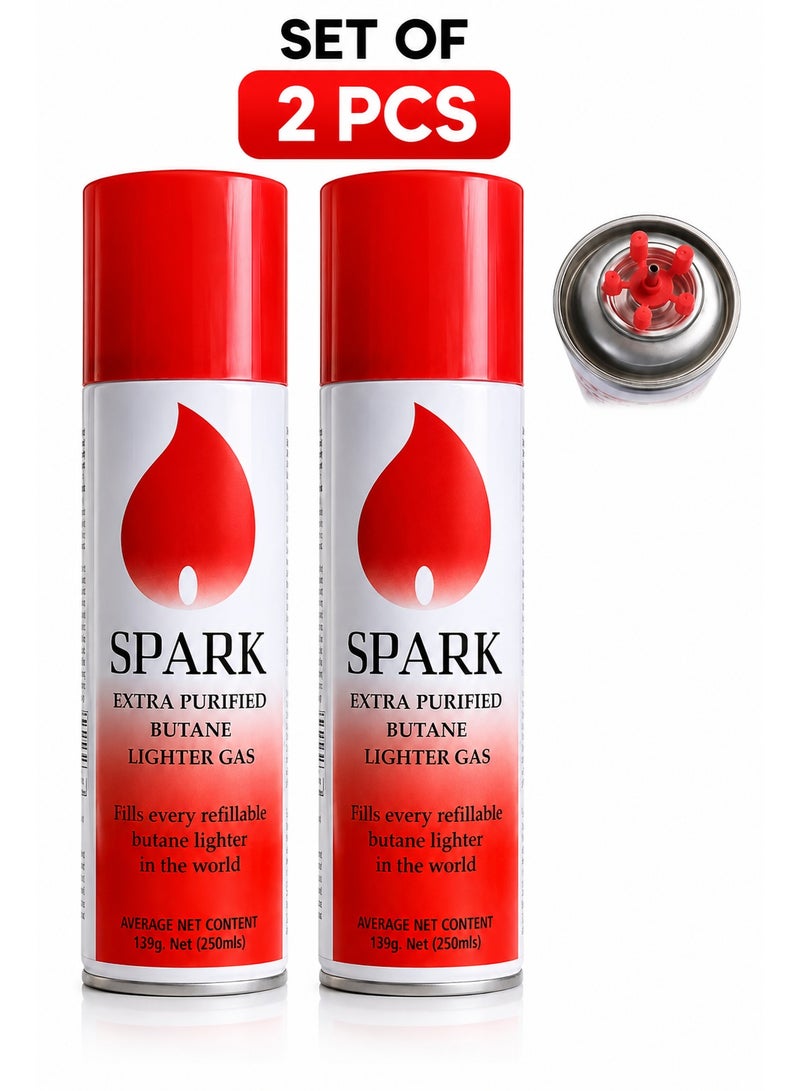 Spark 2 Of Premium Extra Purified Butane Lighter Gas Refill 250mL – Universal Refill Can for Lighters, Torches & Kitchen Use - Image 1