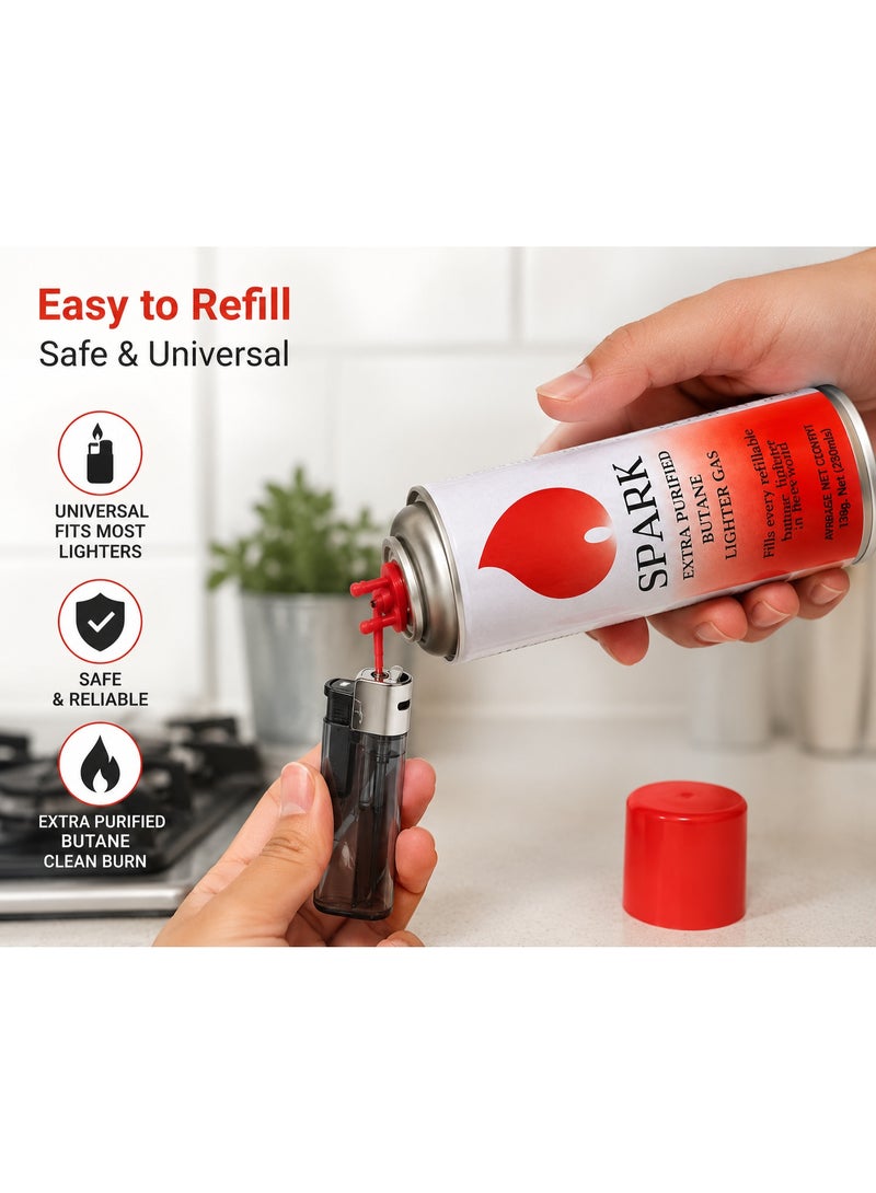 Spark 2 Of Premium Extra Purified Butane Lighter Gas Refill 250mL – Universal Refill Can for Lighters, Torches & Kitchen Use - Image 2