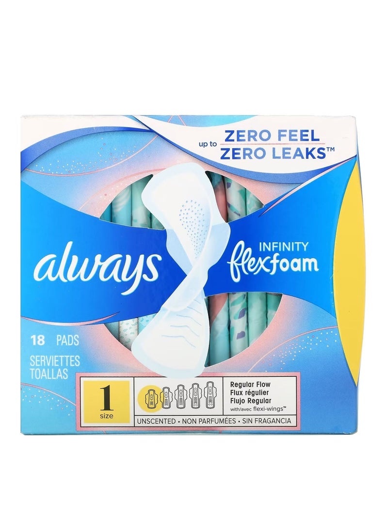 Always Infinity Flex Foam with Wings Size 1 Regular Flow Unscented 18 Pads - Image 1