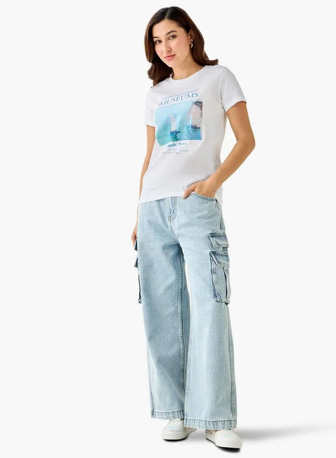 اس بي كاركترز Cotton T-shirt with Claude Monet Graphic Print