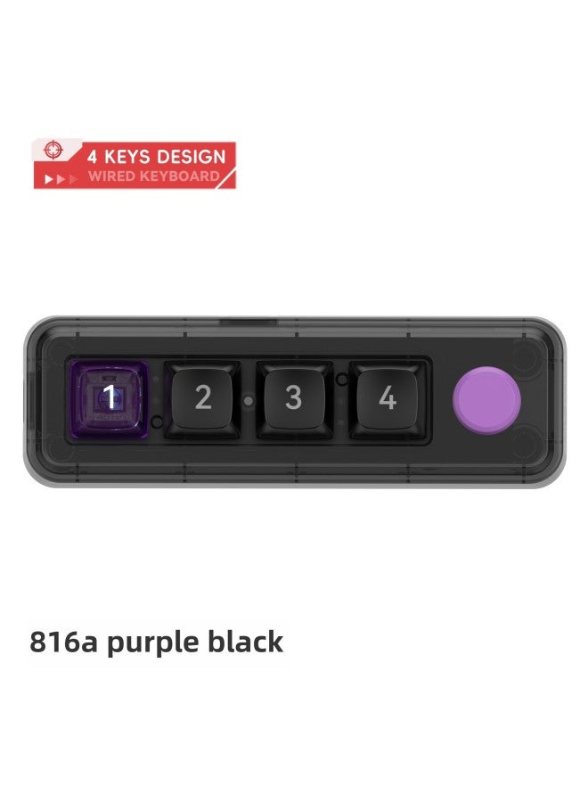 4-key Wired Hot-plug Macro Definition Game Mechanical Keyboard Source Manufacturer-Color:Transparent Black 816a (with Knob) - Image 1