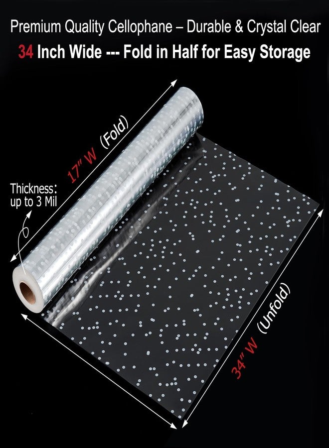 TIMEUPRISE 120 ft Clear Cellophane Wrap Roll (120 Ft x 34 in), 3 Mil Thicken Irregular White Dot Cellophane Gift Wrapping Paper Roll for Flower Bouquet Christmas Gift Baskets Wrap Extra Wide - Image 5