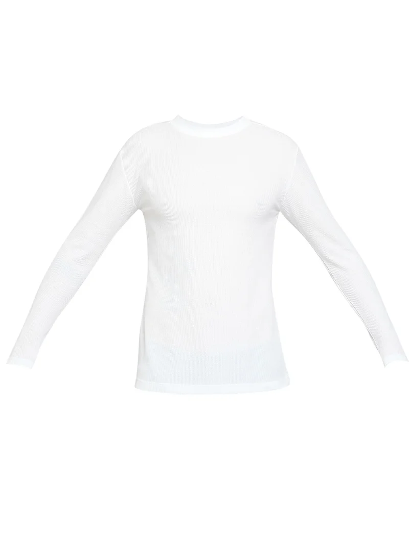BYC MEN'S COTTON FULL SLEEVES MESH ROUND NECK T-SHIRT - WHITE