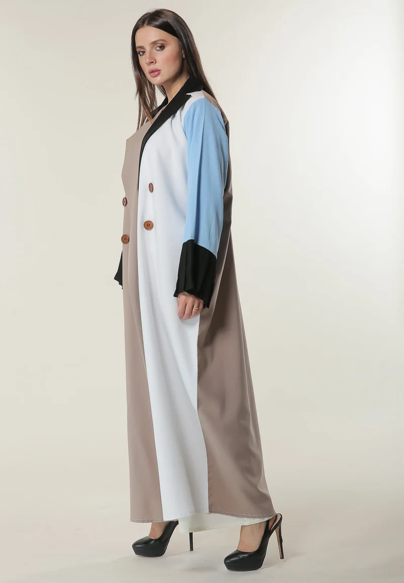 Moistreet  Colorblock Trenchcoat Style Abaya for Women | Best Price UAE