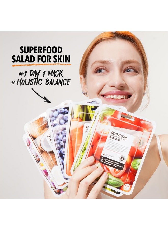 FARMSKIN - FARMSKIN Superfood Salad Sheet Mask Set of 6 | Korean Face Mask Sheets w/Mangosteen, Broccoli, Carrot, Coconut, Blueberry & Tomato | Refreshing, Nourishing & Cruelty-Free Face Mask Skincare Set - Image 1