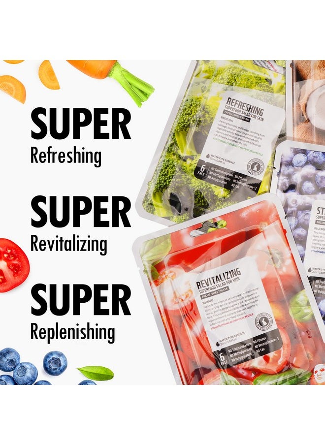 FARMSKIN - FARMSKIN Superfood Salad Sheet Mask Set of 6 | Korean Face Mask Sheets w/Mangosteen, Broccoli, Carrot, Coconut, Blueberry & Tomato | Refreshing, Nourishing & Cruelty-Free Face Mask Skincare Set - Image 1