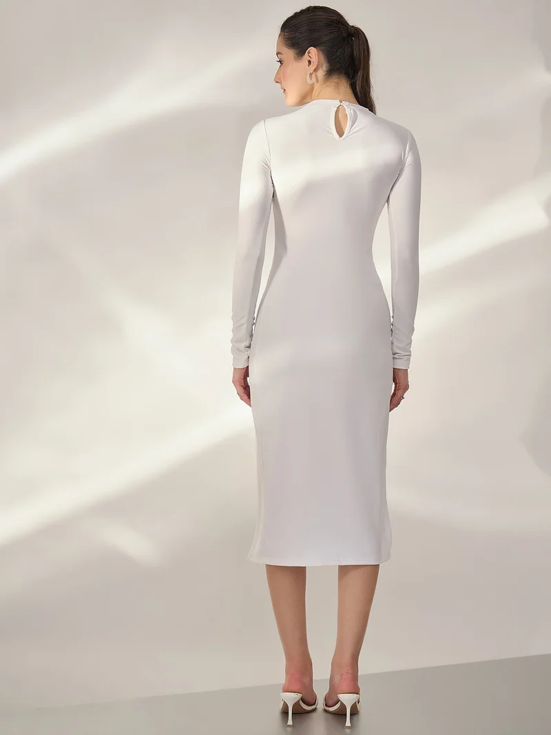 بانيت فستان طويل (Long) مضلّع محكم لتقسيم الجسم (Bodycon)