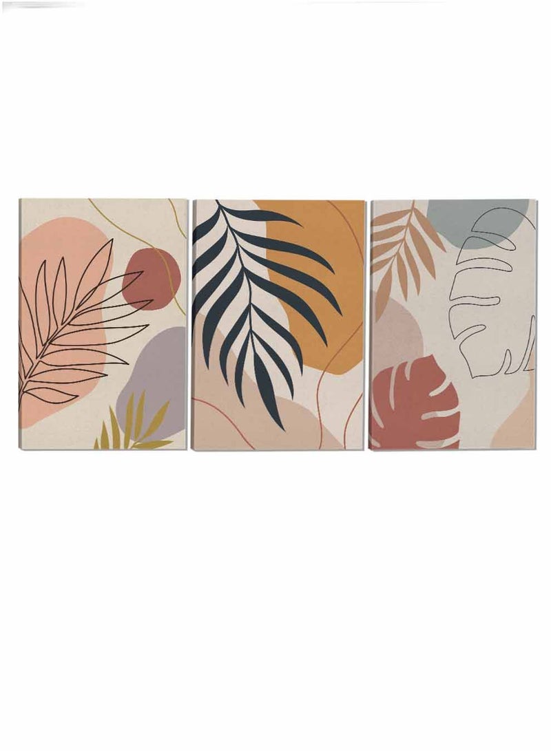 LOWHA Set Of 3 Framed Canvas Wall Arts Stretched Over Wooden Frame Botanical Leaves Lines Paintings For Home Living Room Office Decor - Image 4