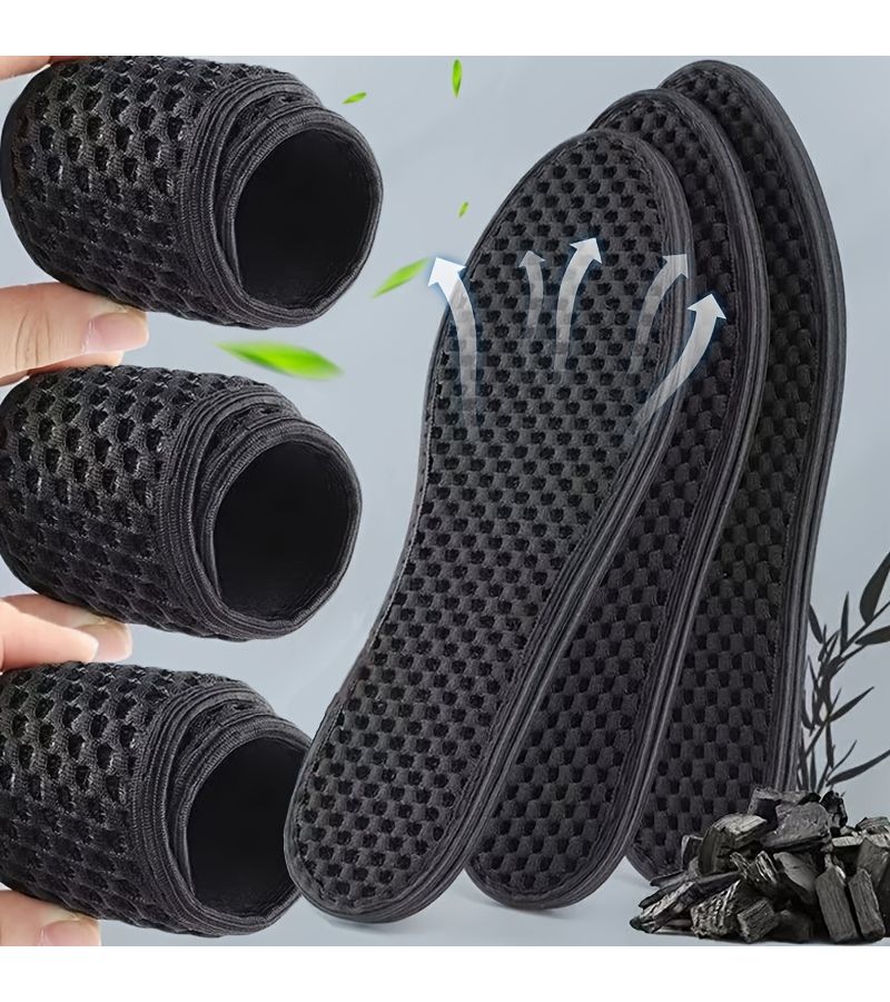 5 Pairs Black Size 44 Bamboo Charcoal Men's Deodorizing Shoe Insoles Sweat Absorbing Breathable Ultra Soft Comfort