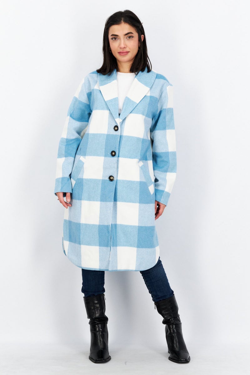 STEVE MADDEN BB Dakota by Steve Madden Women Long Sleeve Checkered Trench Coat, Blue - Image 4