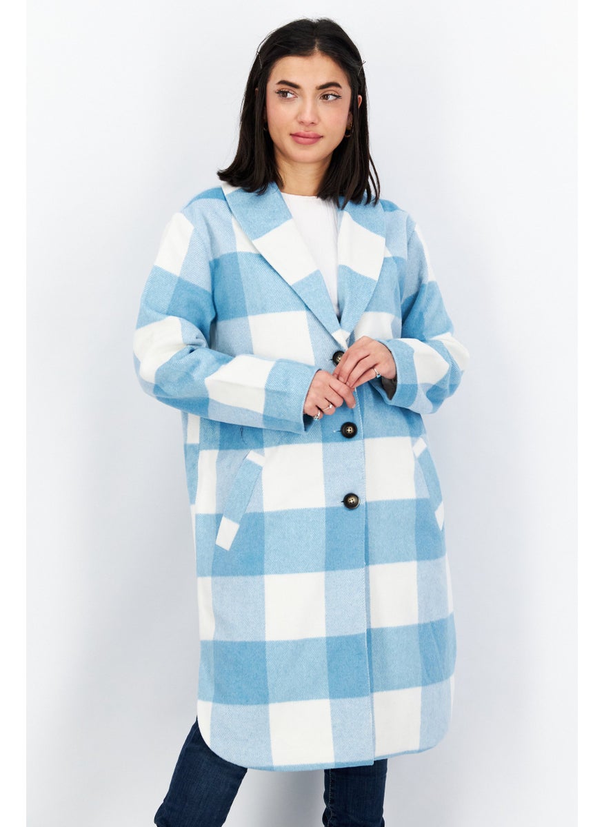 Women Long Sleeve Plaid Trench Coat, Blue - pzsku/ZAA9DC77DDD271C35F7CEZ/45/_/1726109230/9e15ca68-908f-445b-ac6e-9e864978e317