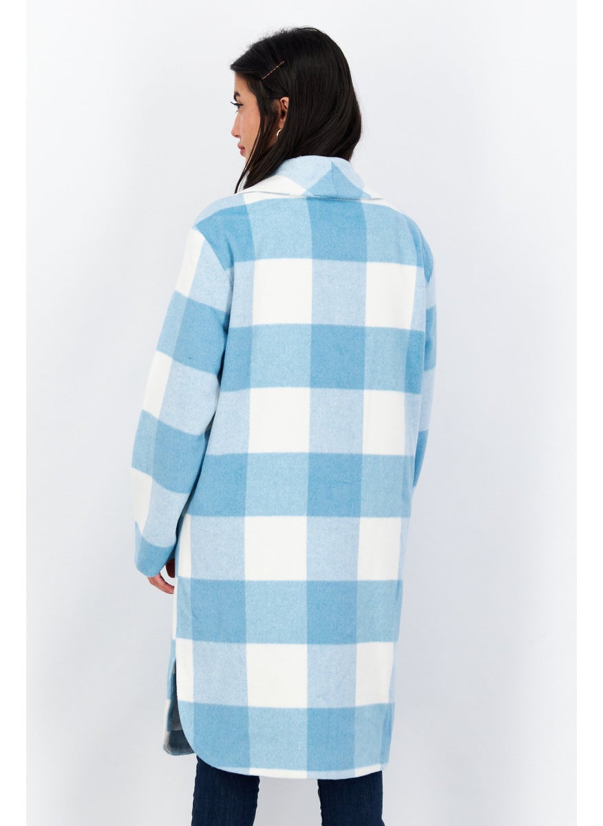 Women Long Sleeve Plaid Trench Coat, Blue - pzsku/ZAA9DC77DDD271C35F7CEZ/45/_/1726109231/b9833e8a-45ad-4351-9be1-374f57e540c1