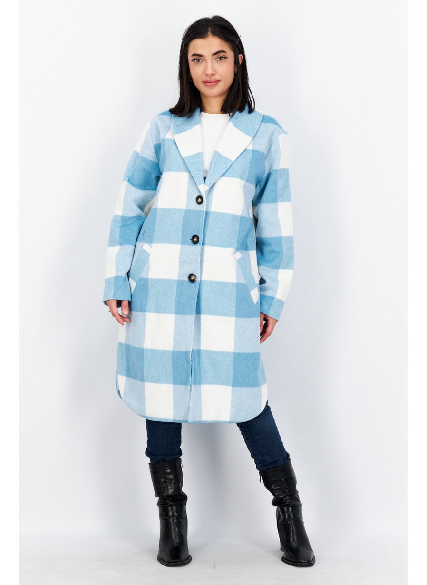 Women Long Sleeve Plaid Trench Coat, Blue - pzsku/ZAA9DC77DDD271C35F7CEZ/45/_/1726109232/af8f2a72-a3a1-4f2f-aeb4-38310369a3f6