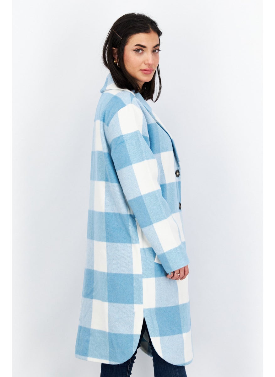 Women Long Sleeve Plaid Trench Coat, Blue - pzsku/ZAA9DC77DDD271C35F7CEZ/45/_/1726109233/0249b1c7-281b-4749-8f8a-2031427f671b