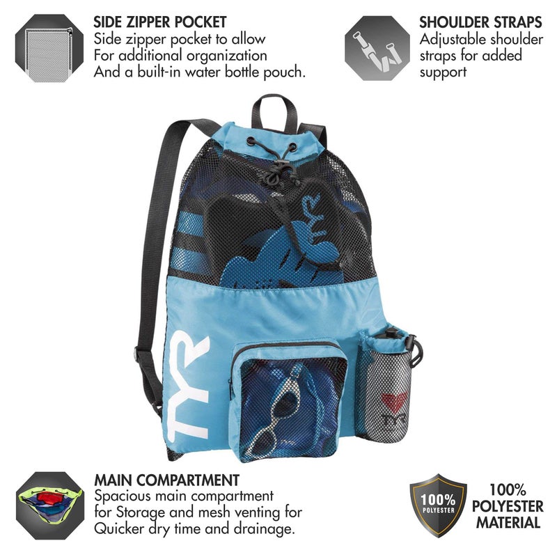 TYR Big Mesh Mummy Backpack for Swim, Gym and Workout Gear, Blue, 40-Liter Capacity - Image 3