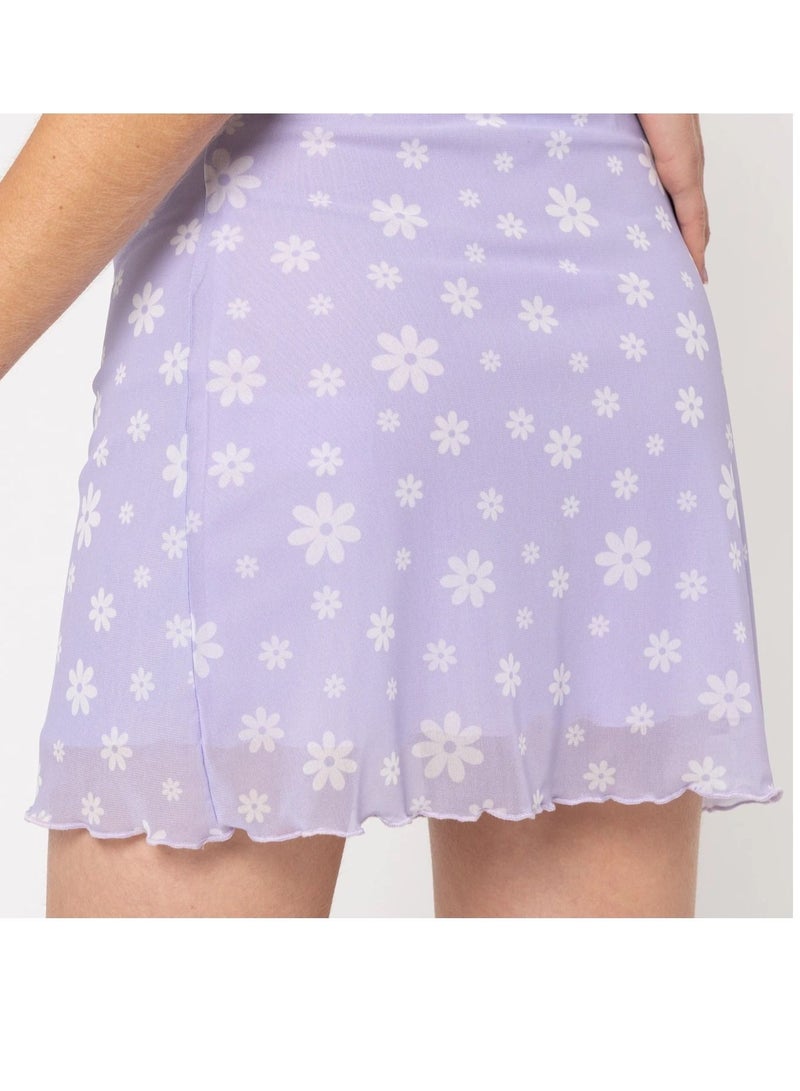 Loquat Women's High Waist Hip Wrap Floral Print Short Mini Skirts Bodycon Pencil Skirt Light Purple/White  - Image 2