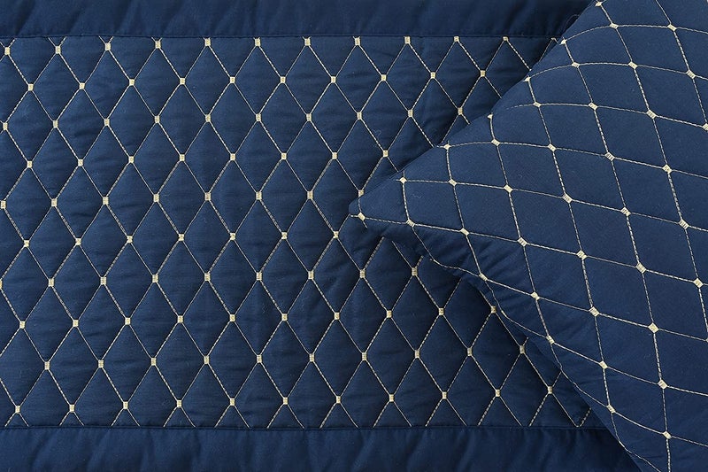 Shri Anand Creations 300TC Quilted Bed Runner and Cushion Cover Combo for Hotel, Guest House, Bedroom- Dark Blue - Image 2