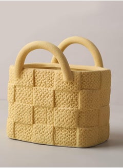 Zorqon Contemporary Mini Ceramic Tote Bag Vase - Handbag-Shaped Art Vase with Handle, Unique Minimalist Floral Decor for Wedding Centerpieces and Home Arrangement - Apricot Yellow  - Image 1