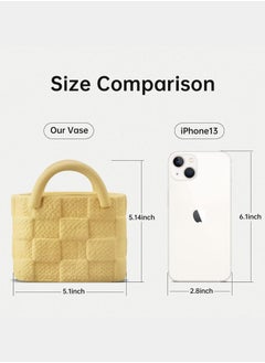 Zorqon Contemporary Mini Ceramic Tote Bag Vase - Handbag-Shaped Art Vase with Handle, Unique Minimalist Floral Decor for Wedding Centerpieces and Home Arrangement - Apricot Yellow  - Image 4