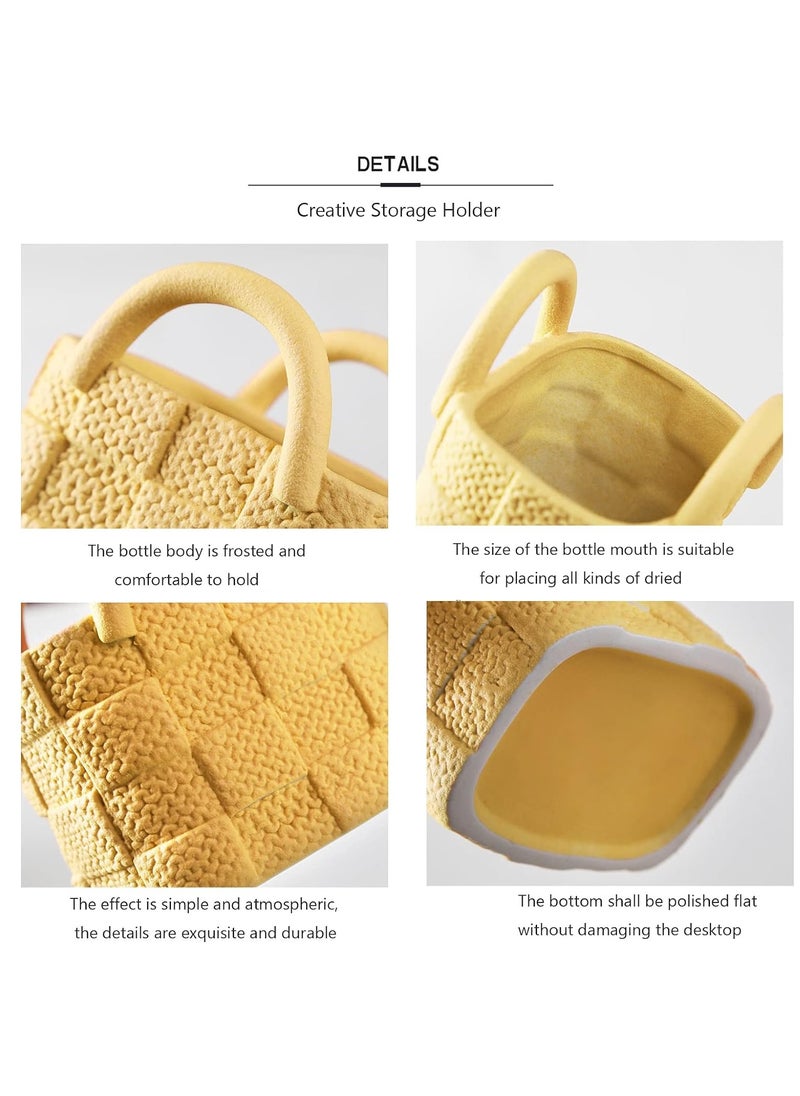 Zorqon Contemporary Mini Ceramic Tote Bag Vase - Handbag-Shaped Art Vase with Handle, Unique Minimalist Floral Decor for Wedding Centerpieces and Home Arrangement - Apricot Yellow  - Image 3