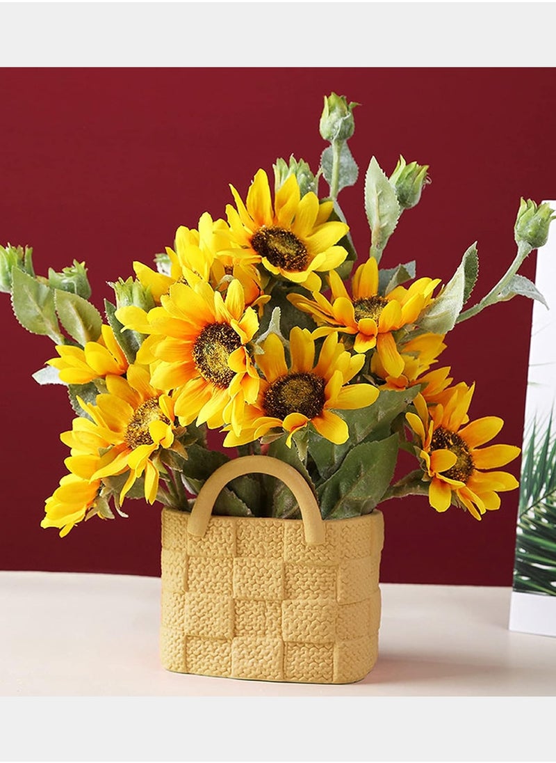 Zorqon Contemporary Mini Ceramic Tote Bag Vase - Handbag-Shaped Art Vase with Handle, Unique Minimalist Floral Decor for Wedding Centerpieces and Home Arrangement - Apricot Yellow  - Image 5